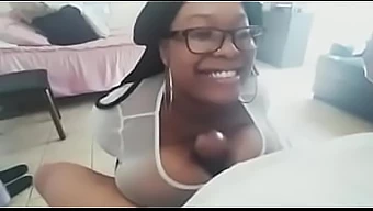 Ebony wife's big tits make him climax quickly