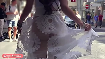 Jeny Smith'S Daring Public Walk In A Sheer Dress And Without Underwear In Funk City